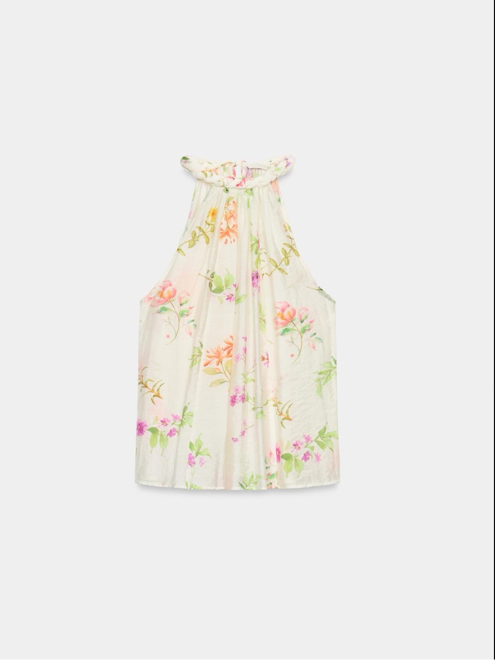 Zara Cream Floral Halter Scarf Top - Pink, Orange, Green - Picture 7 of 10